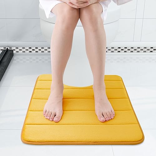 Buganda Memory Foam U-Shaped Contour Toilet Rugs, Non Slip Absorbent, Thick Soft Washable Bathroom Mat, Floor Carpet Bath Rugs Mat for Toilet Base (24" x 20", Yellow) - Image 3