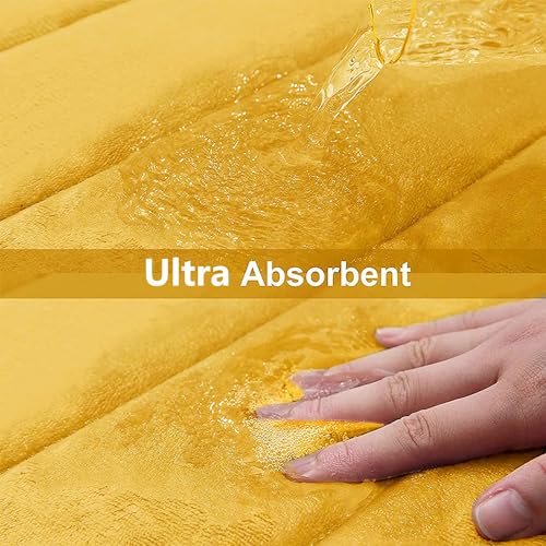 Buganda Memory Foam U-Shaped Contour Toilet Rugs, Non Slip Absorbent, Thick Soft Washable Bathroom Mat, Floor Carpet Bath Rugs Mat for Toilet Base (24" x 20", Yellow) - Image 5