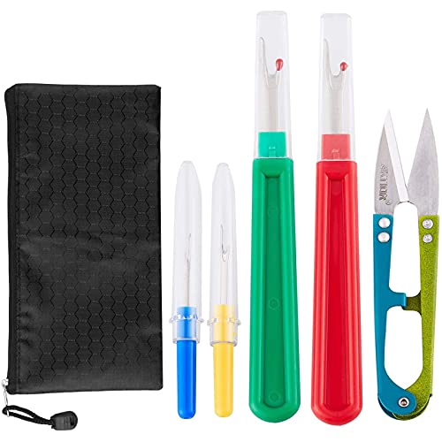 CampTek Seam Ripper and Thread Remover Kit,2 Big and 2 Small Sewing Stitch Thread Unpicker and 1 Sewing Trimming Scissor Nipper Tool for Thread Remove(Multi-Color) - Image 1