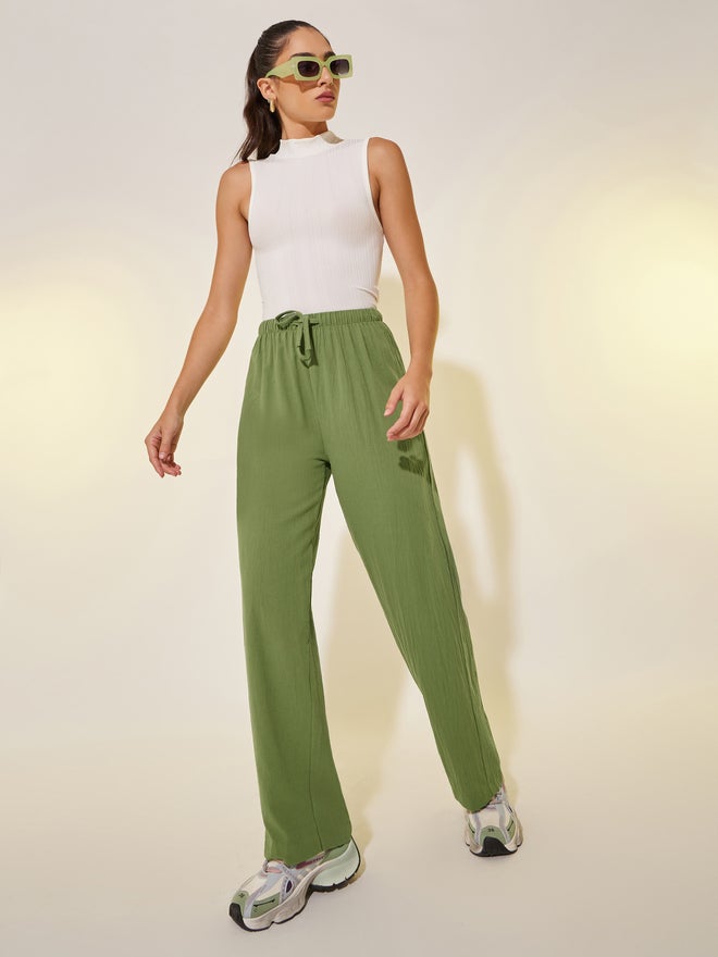 Take Two Take Two Solid Elastic Waistband Straight Pants  - Image 1