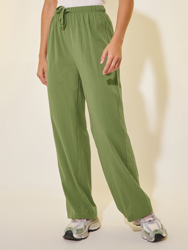 Take Two Take Two Solid Elastic Waistband Straight Pants  - Image 2
