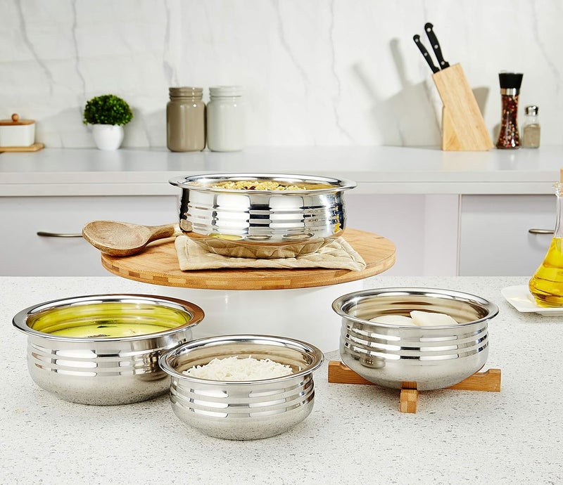 Brand - Solimo Solimo Stainless Steel Urli Set 4 Pieces Solimo White Aluminium Kadhai - Image 3