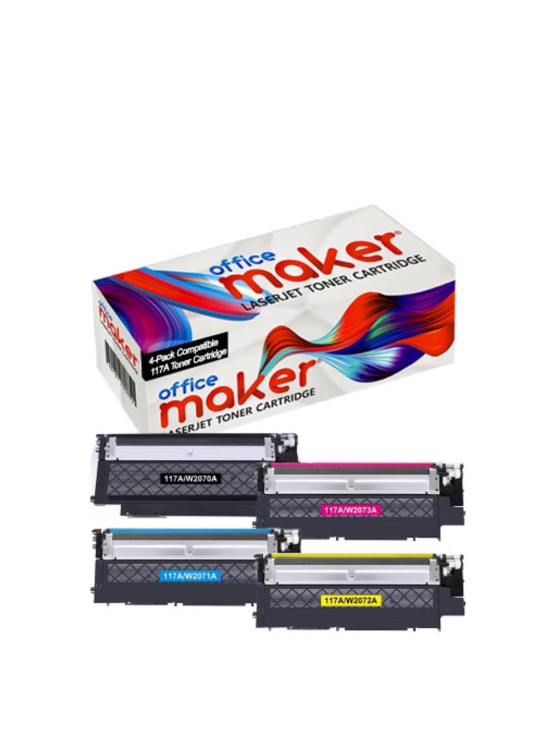 Office Maker 4-Pack Compatible 117A Toner Cartridge Replacement for HP 117A 117 Color Laser MFP 179fwg 178nwg 179fnw 178nw 150a 150nw 179 178 150 W2070A W2071A W2072A W2073A Ink (Black Cyan Yellow Magenta) - Image 1