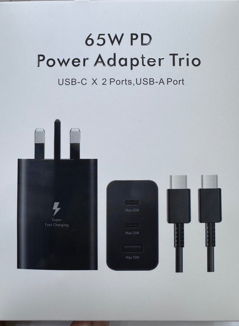 محول طاقة عالمي ثلاثي 65 واط باللون الأسود - Image 1