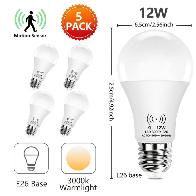 Dusk To Dawn Smart Sensor Bulb 12W A21 Super Bright E26 Automatic Switch Indoor Safety Light Warm White 5 Pack - Image 1