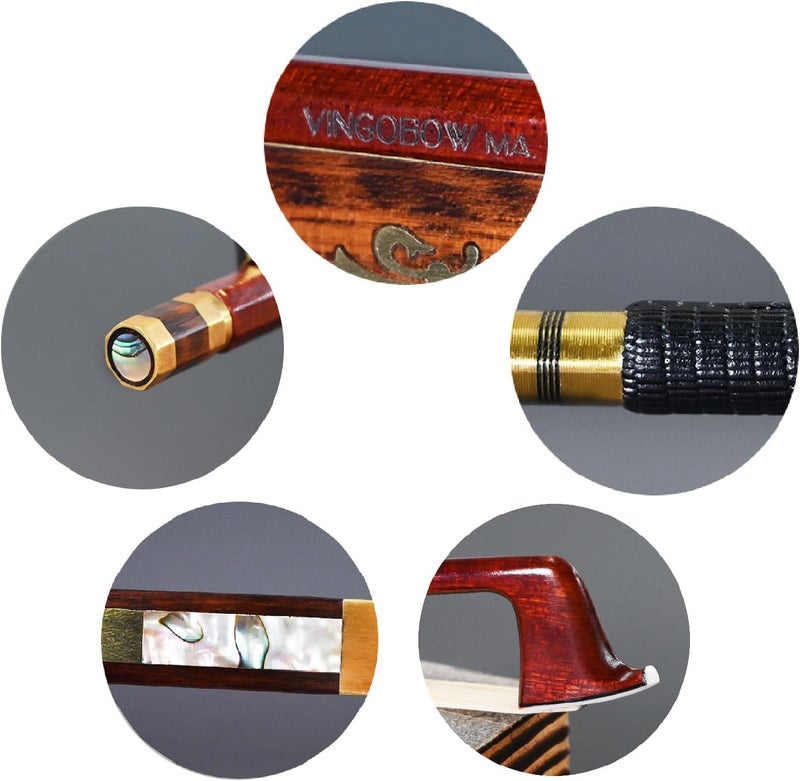 VINGOBOW Carbon Fiber Core Hybrid Peranmbuco Skin Violin Bow 4/4 Size 127V Master Level Fleur-de-lys Snakewood Frog 4 4 Full Straight Premium Natural Horse Hair for Porfessional Player … - Image 3