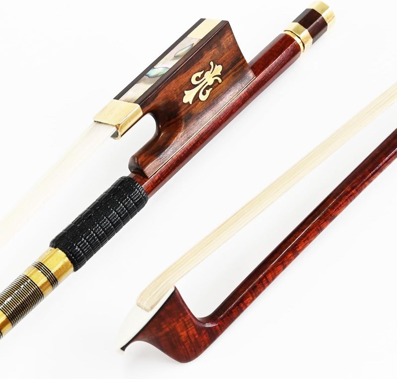 VINGOBOW Carbon Fiber Core Hybrid Peranmbuco Skin Violin Bow 4/4 Size 127V Master Level Fleur-de-lys Snakewood Frog 4 4 Full Straight Premium Natural Horse Hair for Porfessional Player … - Image 5