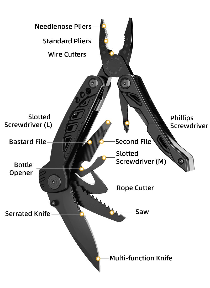 Pohaku Pohaku Multitool Knife, Pohaku 13 in 1 Pocket Multitool, Multi Tool with 3" Large Blade, Safety Locking Design, Spring-Action Plier, Durable Nylon Sheath for Outdoor, Camping, Fishing, Survival,Hiking  - Image 4
