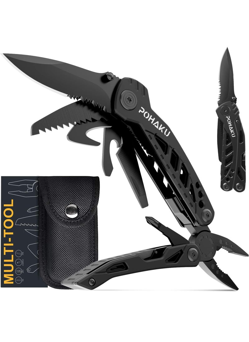 Pohaku Pohaku Multitool Knife, Pohaku 13 in 1 Pocket Multitool, Multi Tool with 3" Large Blade, Safety Locking Design, Spring-Action Plier, Durable Nylon Sheath for Outdoor, Camping, Fishing, Survival,Hiking  - Image 1