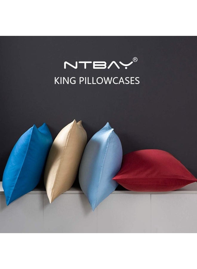 إن تي باي NTBay 1800 Thread 100 ٪ حالات وسادة Microfiber King Microfiber مصممة من 2 Super Super و Dozy التجاعيد المقاومة للبقع مع إغلاق الظرف 20x36 وسادة 20x36 بوصة - Image 4