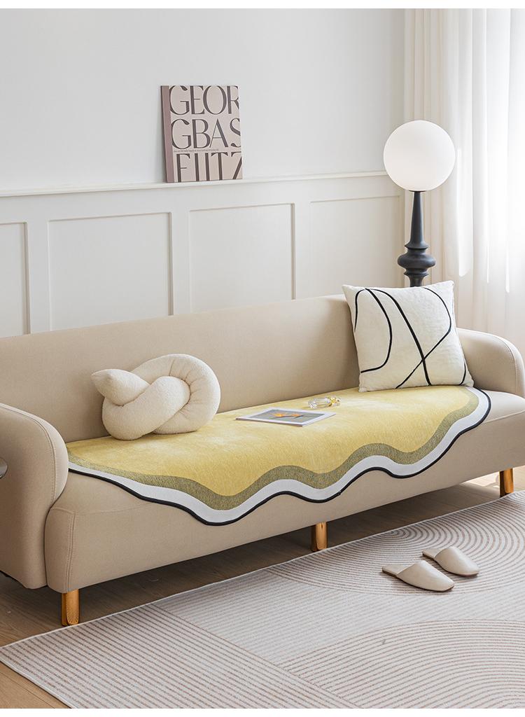 Chenille Irregular Shape Sofa Cover Fabric Simple and Non slip Sofa Cushion Anti cat Scratch Cover Scarf Yellow 90 * 180cm 