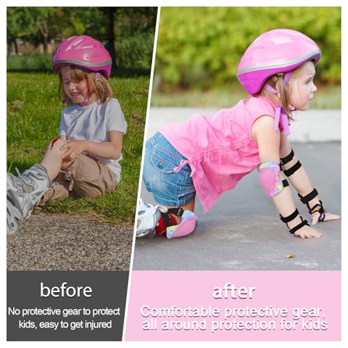FIODAY Knee Pads for Kids Protective Gear Set Adjustable Kids Knee Pads and Elbow Pads with Wrist Guard for Girls Roller Skates Cycling Bike Skateboard Scooter 38 YearsRainbow Pink - Image 3