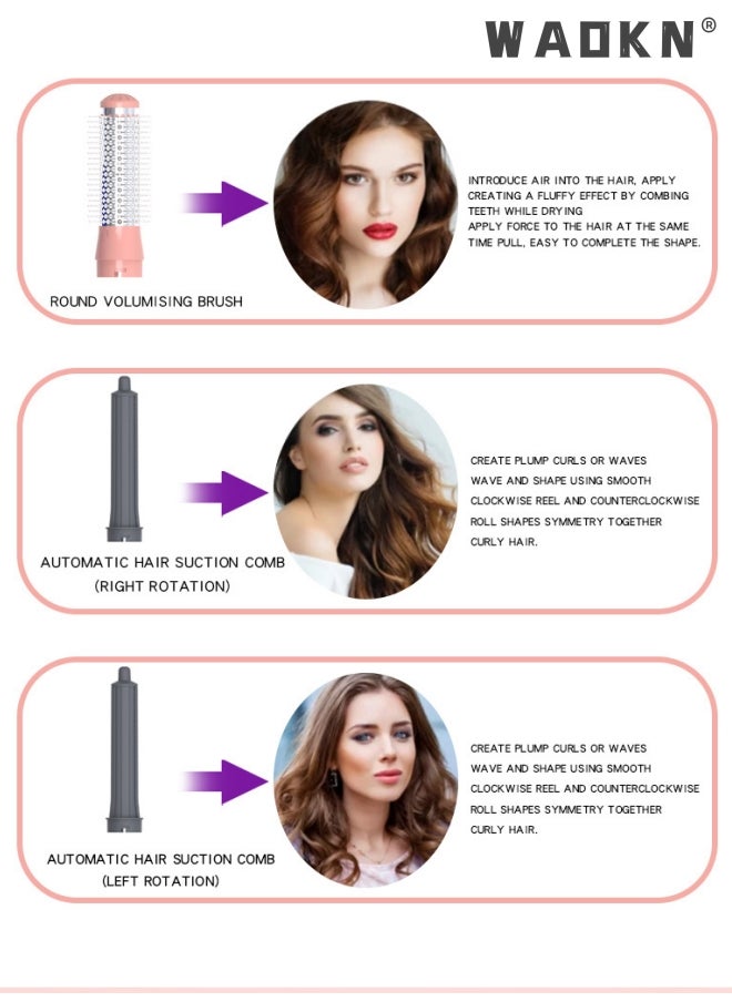 WAOKN - 5 in 1 Hair Dryer Brush Negative Ionic Detachable Hair Dryer Styler Air Culer Wand Hair Straightener Brush Blow Wet and Dry Negative Curling Iron Straightener Brush Household Multiple Hair Styles - Image 1