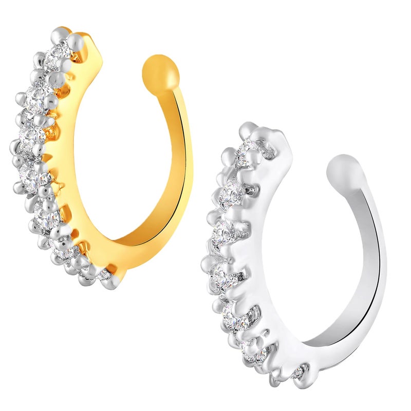Mahi Combo of Simple and Elegant Non Piercing Nose Ring with Cubic Zirconia Stones for Women (PACO1104867PR) - Image 1