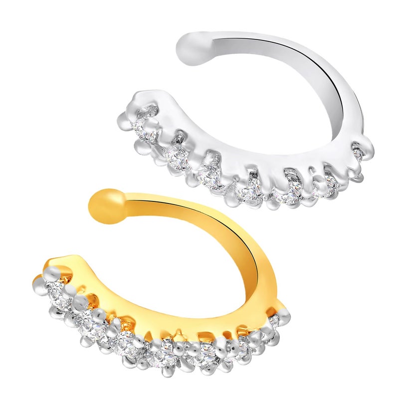 Mahi Combo of Simple and Elegant Non Piercing Nose Ring with Cubic Zirconia Stones for Women (PACO1104867PR) - Image 5