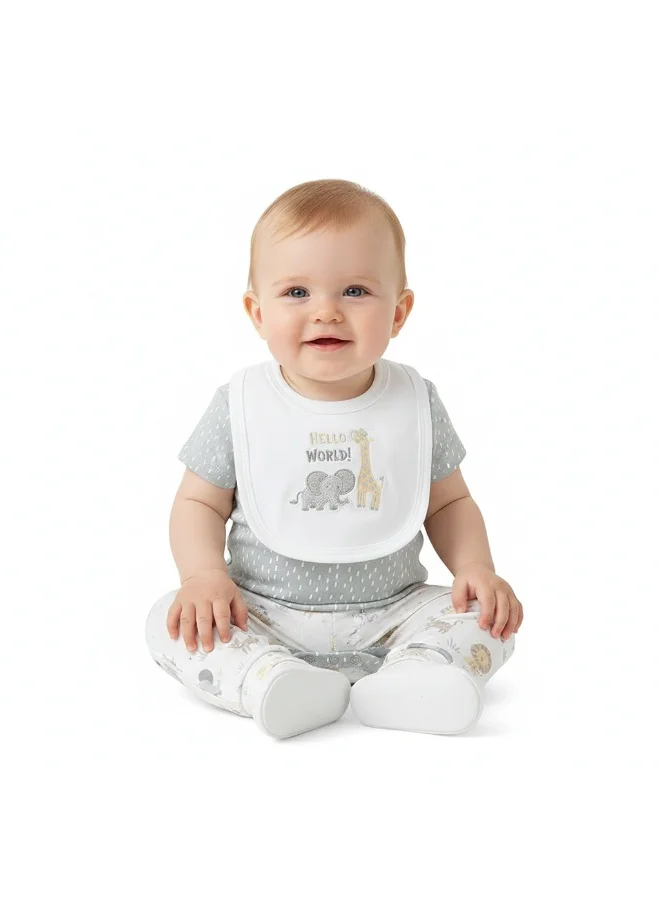 بامبيميسي Baby Grey Cotton Bodysuit & Pants Set with Hat – 3-Piece Newborn Outfit