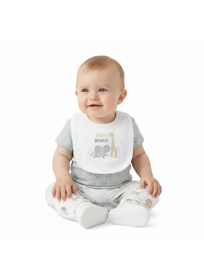 بامبيميسي Baby Grey Cotton Bodysuit & Pants Set with Hat – 3-Piece Newborn Outfit