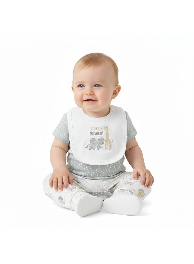 Bambimici Baby Grey Cotton Bodysuit & Pants Set with Hat – 3-Piece Newborn Outfit - Image 2