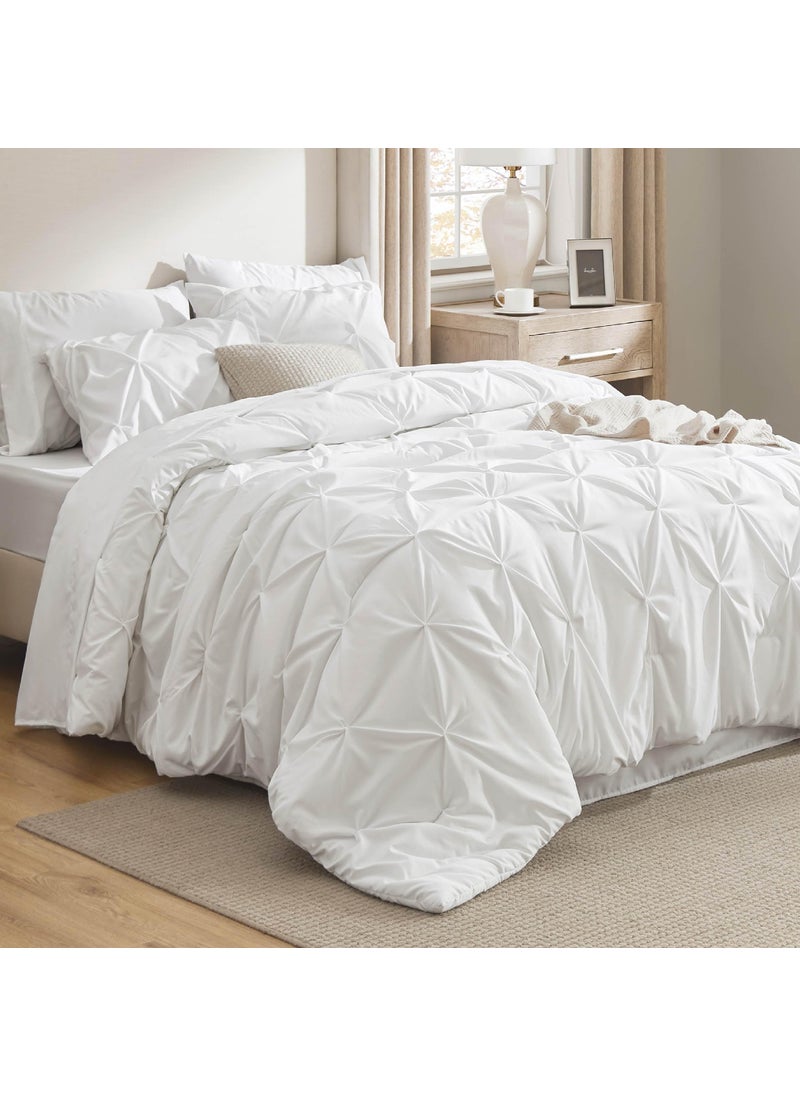 Bedsure Bedsure Twin Comforter Set White  Bed in a Bag Twin Size 5 Pieces GentleSoft Pintuck Bed Set Gift for Family Pinch Pleat White Comforter with Sheets Pillowcase  Sham 