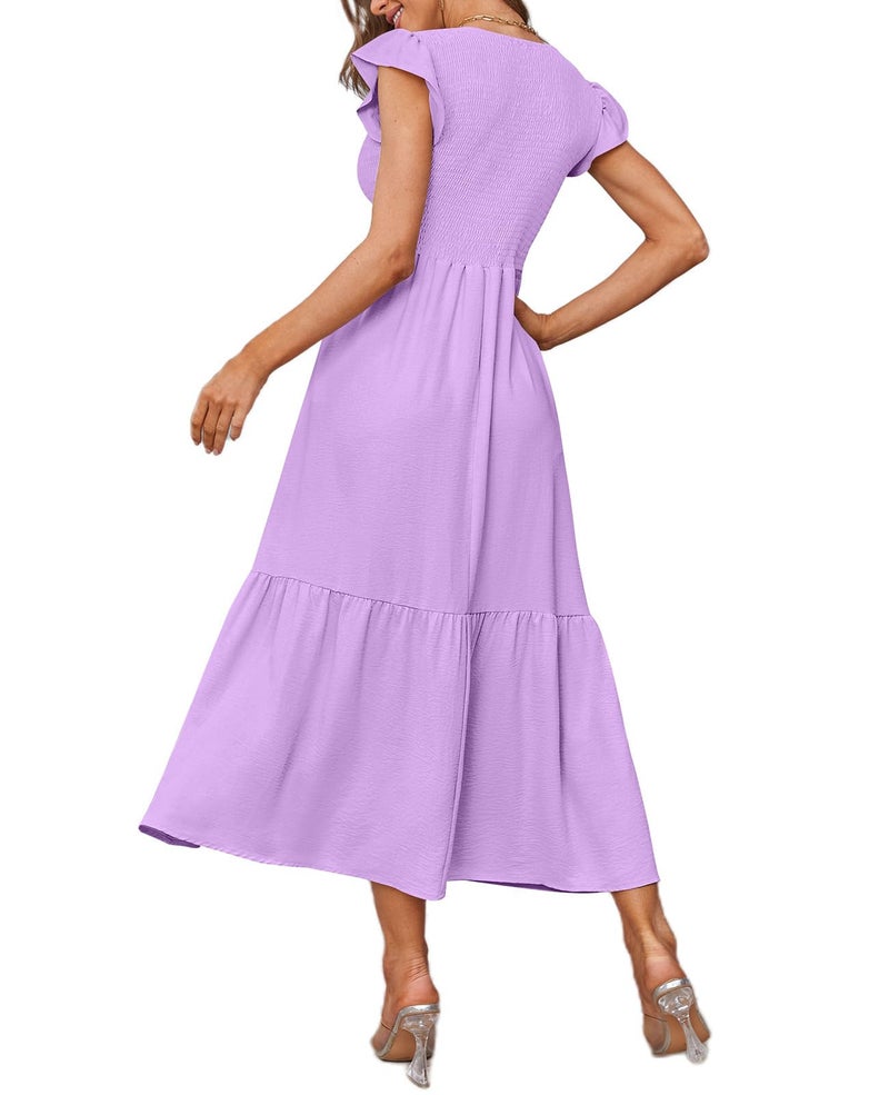 OFEEFAN Womens Maxi Dress Purple Dress Baby Shower Dress Maternity Dresses Midi Dress M, 06- Lilac - Image 3