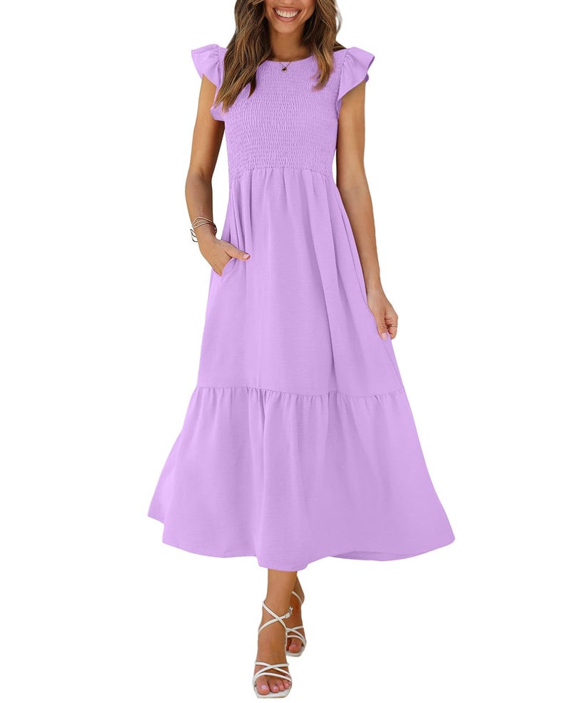 OFEEFAN Womens Maxi Dress Purple Dress Baby Shower Dress Maternity Dresses Midi Dress M, 06- Lilac - Image 1