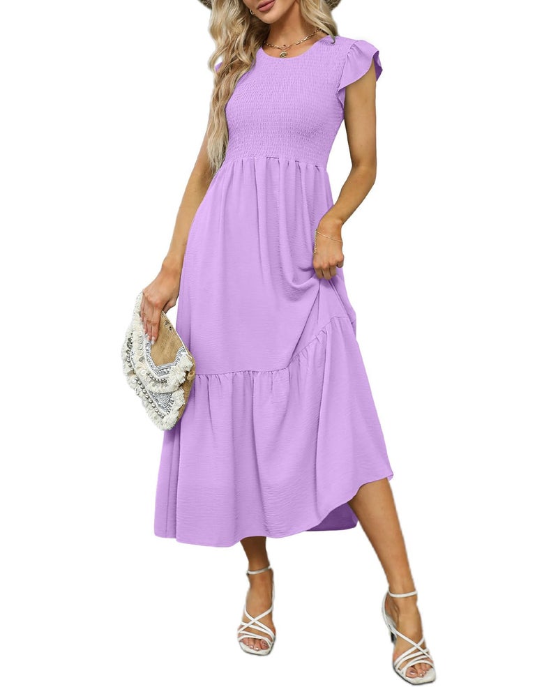 OFEEFAN Womens Maxi Dress Purple Dress Baby Shower Dress Maternity Dresses Midi Dress M, 06- Lilac - Image 4