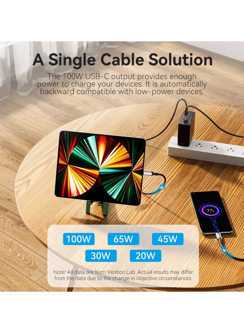 Vention USB-C to USB-C 5A Cable 2M, 100W  480Mbps 90° Elbow Design, Cotton Braided with Zinc Alloy Housing – Compatible with MacBook, iPad Pro, Galaxy S8/9/10/20/21/22 - Image 5