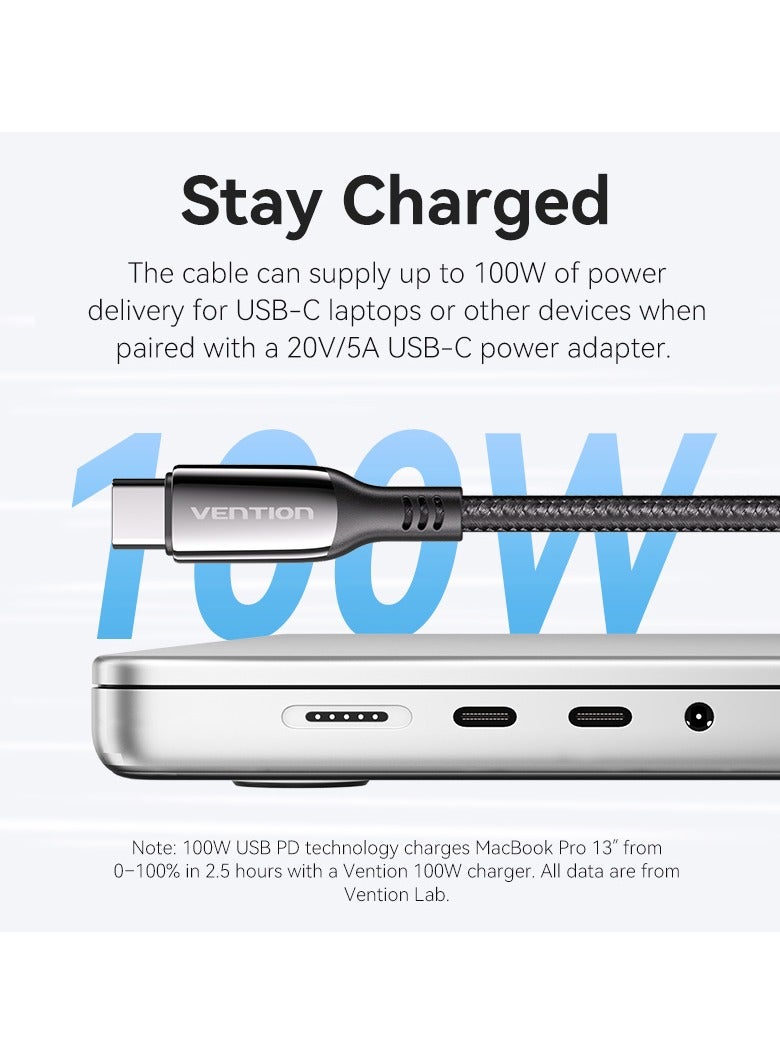 Vention USB-C to USB-C 5A Cable 2M, 100W  480Mbps 90° Elbow Design, Cotton Braided with Zinc Alloy Housing – Compatible with MacBook, iPad Pro, Galaxy S8/9/10/20/21/22 - Image 3