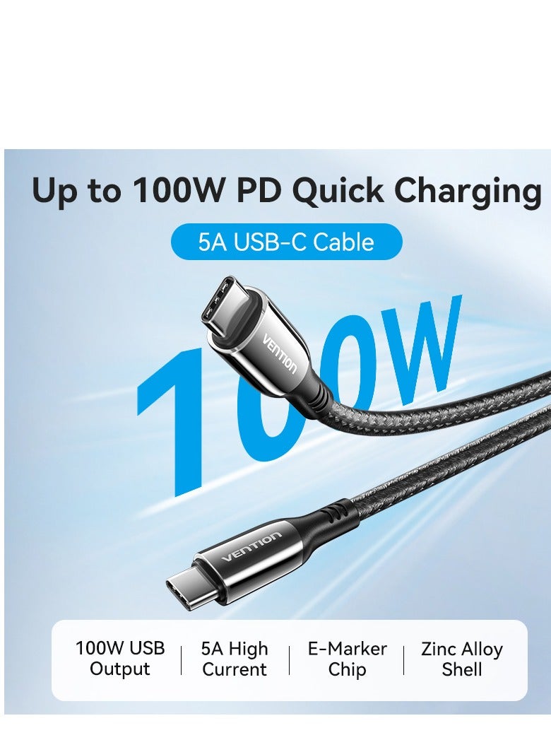 Vention USB-C to USB-C 5A Cable 2M, 100W  480Mbps 90° Elbow Design, Cotton Braided with Zinc Alloy Housing – Compatible with MacBook, iPad Pro, Galaxy S8/9/10/20/21/22 - Image 2