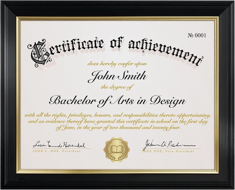 FrameMind 8.5x11 Picture Frame Certificate Diploma Frame with Tempered Real Glass, Black Document Frames for Tabletop & Wall Mount (1 Pack, Black) - Image 1