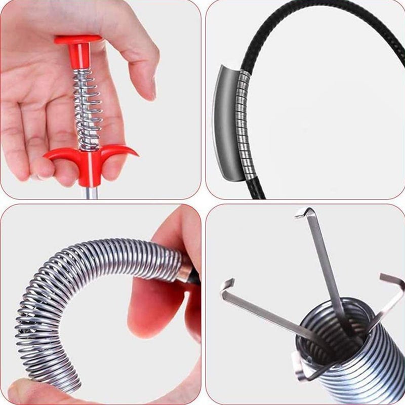 Blushinsta ABS and Stainless Steel Hair Catching Drain Cleaner Wire Spring Sink Cleaning Stick (162cm ; Red) - Image 3