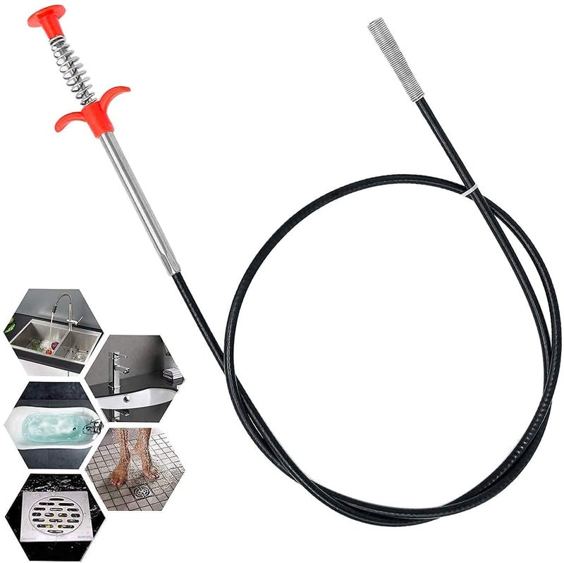 Blushinsta ABS and Stainless Steel Hair Catching Drain Cleaner Wire Spring Sink Cleaning Stick (162cm ; Red) - Image 1