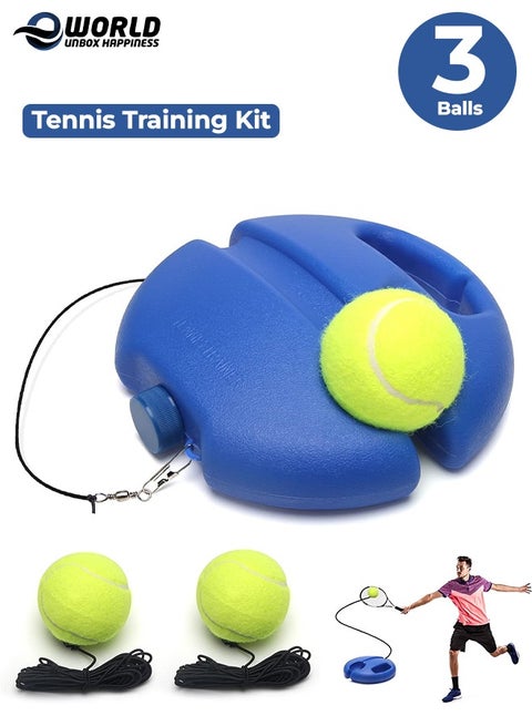 Portable Tennis Trainer Set with 3 Rebound Balls, Solo Training Baseboard Kit for Adults, Kids and Beginners, Self-Practice Equipment with 13FT Elastic Rope for Skill Improvement and Fitness