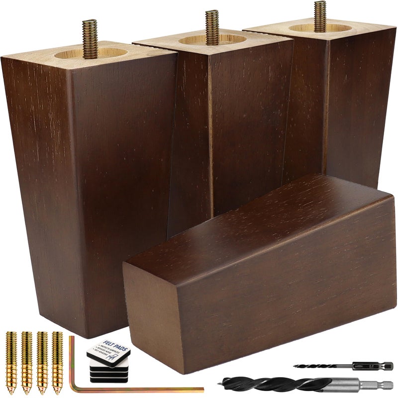 Airy Abode Premium Walnut Square Furniture Legs Full Install Kit  Pick Your Size and Color