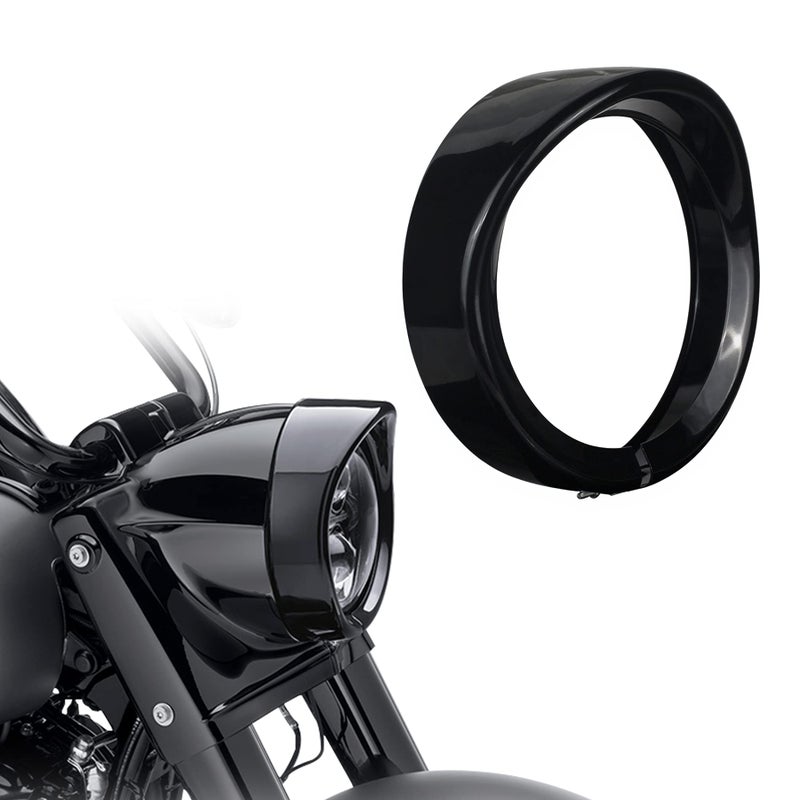 NTHREEAUTO 7 Headlight Visor Trim Ring Gloss Black Motorcycle Headlamp Frenched Rings Decorate Accessories Compatible with Harley Road King Electra Glide Heritage Softail Touring Gloss Black