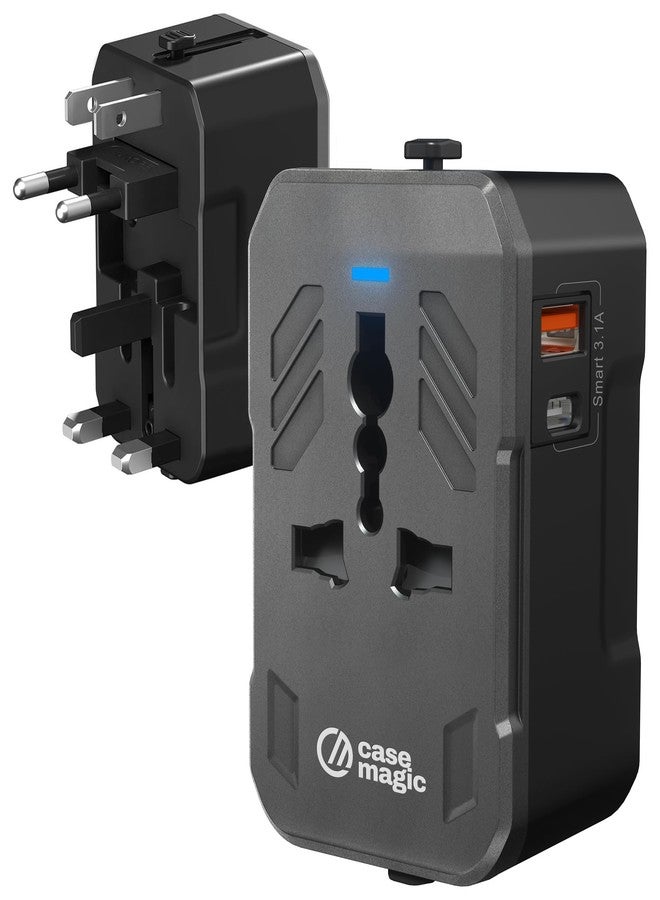 case-magic محول سفر عالمي من Case-Magic مزود بمنفذ USB ذكي 3.1 أمبير ومنفذ Type-C | محول مقابس لأكثر من 200 دولة (الولايات المتحدة الأمريكية/المملكة المتحدة/الاتحاد الأوروبي/أستراليا) | محول طاقة دولي شامل للهواتف المحمولة والأجهزة اللوحية والكاميرات | شحن سريع 15 واط - Image 1