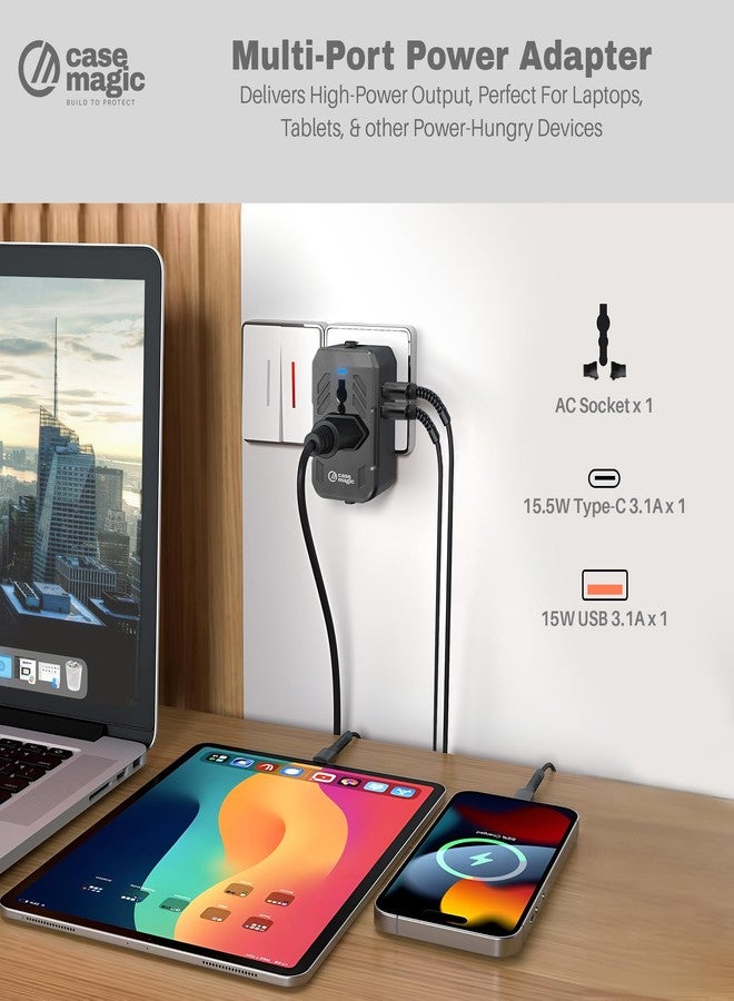 case-magic محول سفر عالمي من Case-Magic مزود بمنفذ USB ذكي 3.1 أمبير ومنفذ Type-C | محول مقابس لأكثر من 200 دولة (الولايات المتحدة الأمريكية/المملكة المتحدة/الاتحاد الأوروبي/أستراليا) | محول طاقة دولي شامل للهواتف المحمولة والأجهزة اللوحية والكاميرات | شحن سريع 15 واط - Image 4