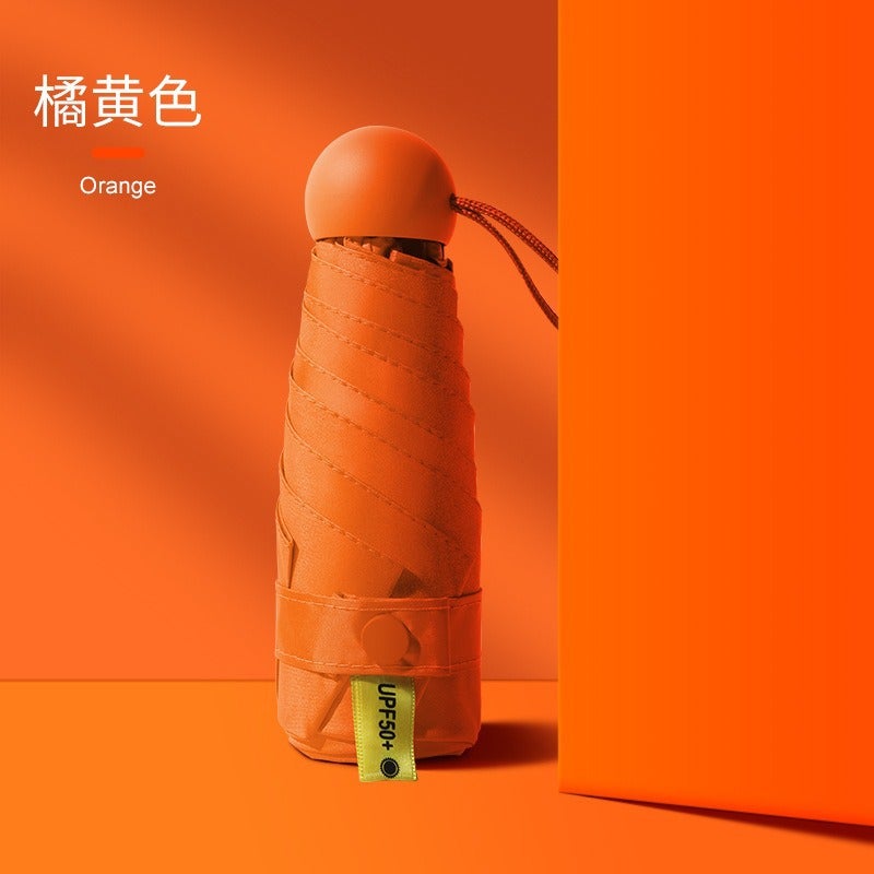 Color Block Folding Umbrella UV Protection Orange (cloth cover packaging)