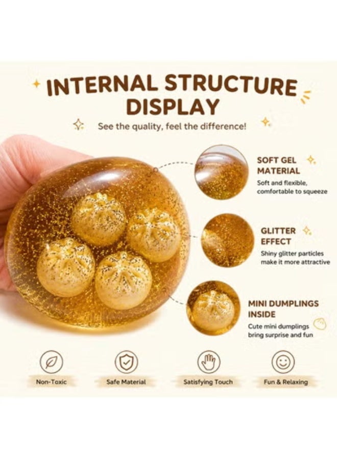 Clear Glitter Water Ball Squishy Toy With Cute Dumpling Charms, Stress Relief Fidget Squeeze Toy, Portable Hand Sensory Toy, Gift For Kids Adults - Image 4