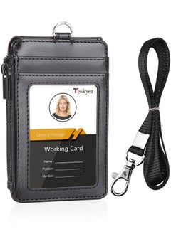 Badge Holder With Side Zip Pocket, Multiple Card Slots Leather Id Holder Wallet With Neck Lanyard For Office Staffs, Teachers/Students, Couriers, Workers, Black - pzsku/ZF7A59330AA458956D398Z/45/_/1735214558/eb3fd4ac-cf87-4d07-a475-a2f5c84d17a5