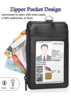 Badge Holder With Side Zip Pocket, Multiple Card Slots Leather Id Holder Wallet With Neck Lanyard For Office Staffs, Teachers/Students, Couriers, Workers, Black - pzsku/ZF7A59330AA458956D398Z/45/_/1735214591/e9e88978-9cd5-475a-9f7d-b3500aab24dd