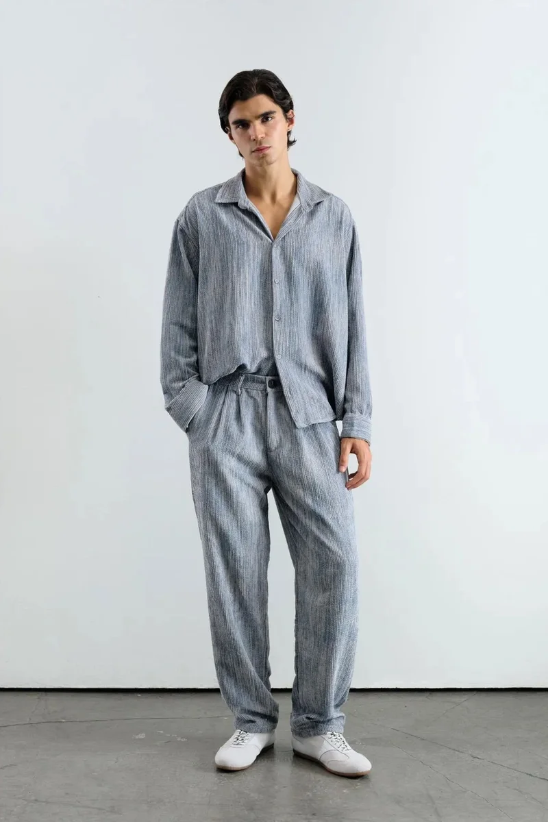 Giesto Maya Blue GIESTO Oversized Velvet Shirt for Men | Best Price UAE