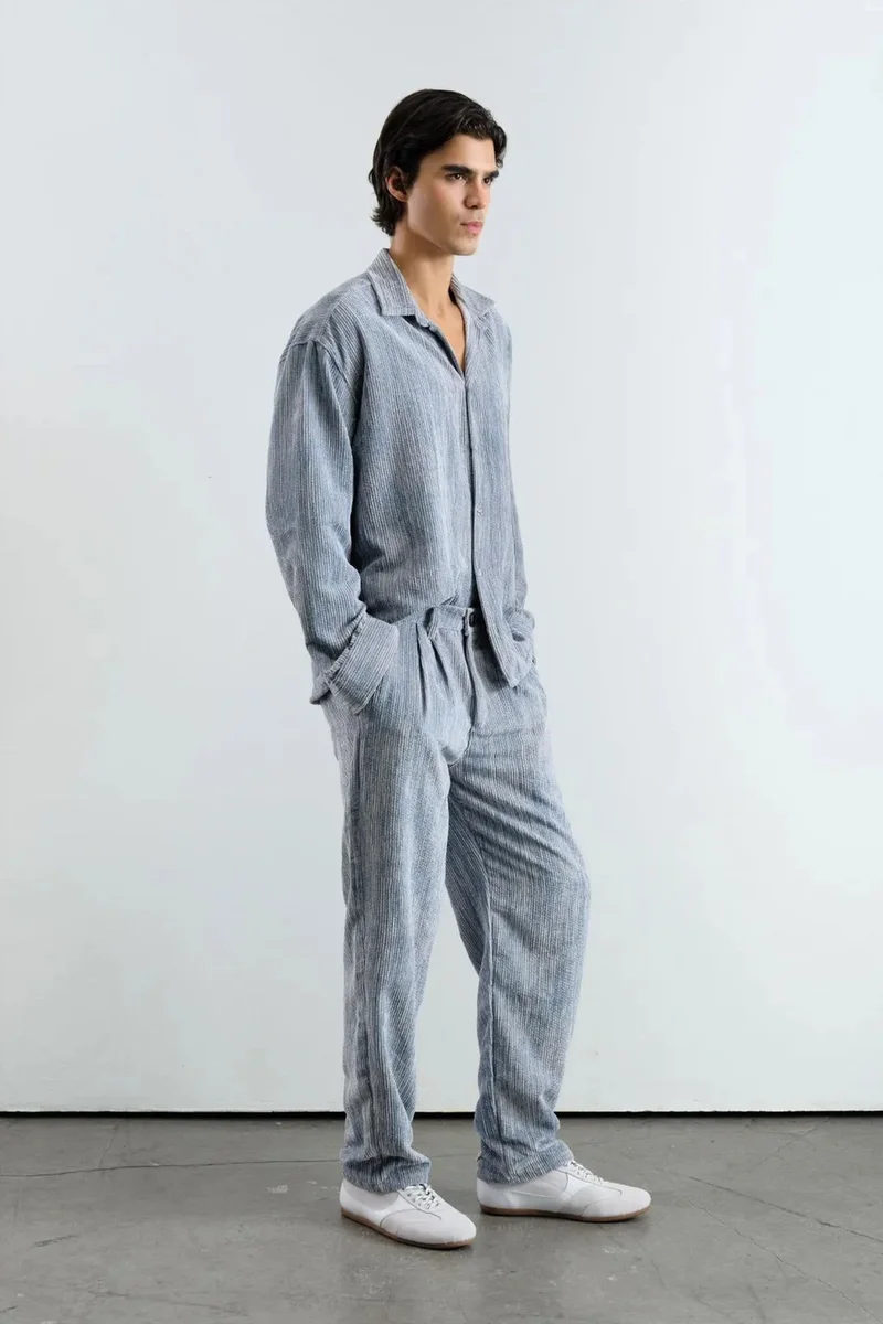 Giesto Maya Blue GIESTO Oversized Velvet Shirt for Men | Best Price UAE