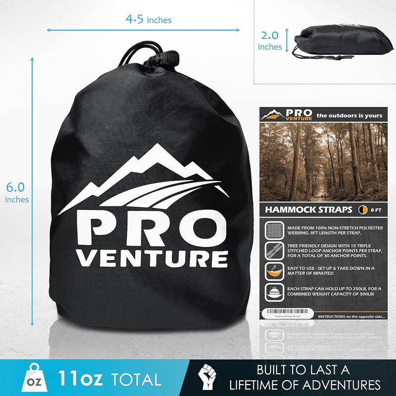 Pro Venture Hammock Straps and 2 Carabiners, 30+2 Loops, 1200lbs Breaking Strength (500lbs Rated) | 100% Non-Stretch, Lightweight, Portable Camping - Quick, Easy Setup | Heavy Duty + Tree Friendly - Image 4