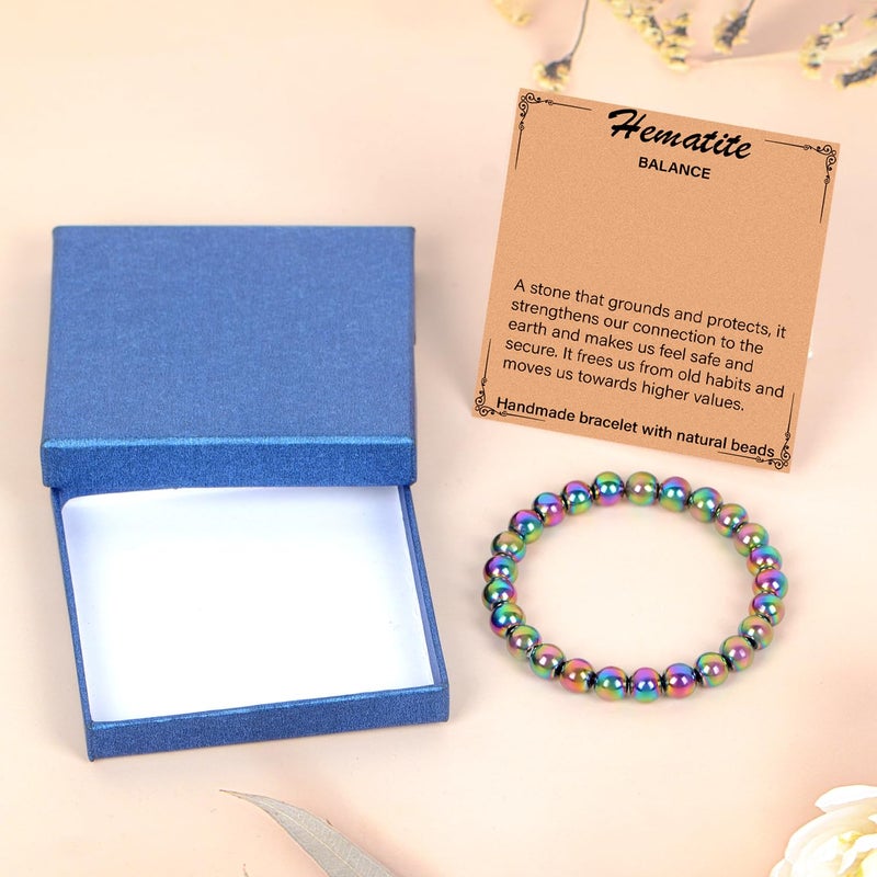 LPBeads سوار هيماتيت مطلي بقوس قزح من خرز الأحجار الكريمة الطبيعية المصنوعة يدويًا بقطر 8 مم، هدايا مجوهرات للنساء والرجال - Image 2