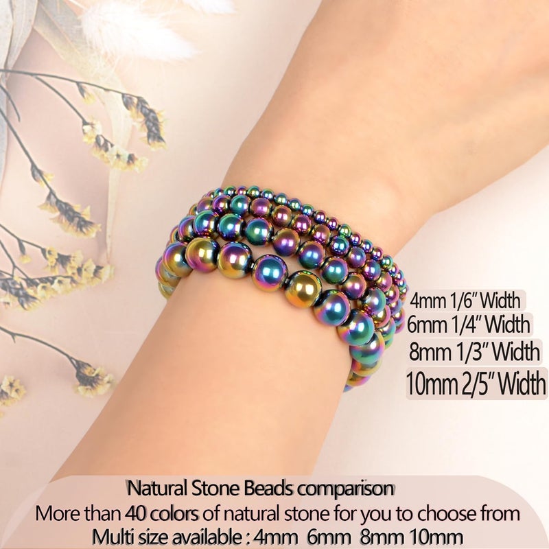 LPBeads سوار هيماتيت مطلي بقوس قزح من خرز الأحجار الكريمة الطبيعية المصنوعة يدويًا بقطر 8 مم، هدايا مجوهرات للنساء والرجال - Image 5