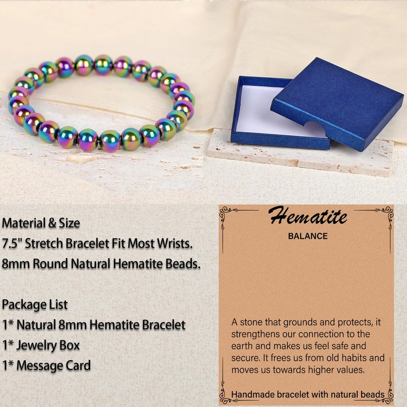 LPBeads سوار هيماتيت مطلي بقوس قزح من خرز الأحجار الكريمة الطبيعية المصنوعة يدويًا بقطر 8 مم، هدايا مجوهرات للنساء والرجال - Image 4