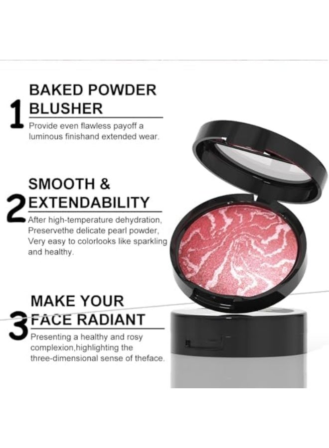DUNUF Blush for Cheeks, Baked Powder Blusher, Baked Foundation, 24-Hour Lasting Makeup Without Shedding, Shimmer Brick Pressed Blusher, Water u0026 Sweat Resistant (#03) - Image 2