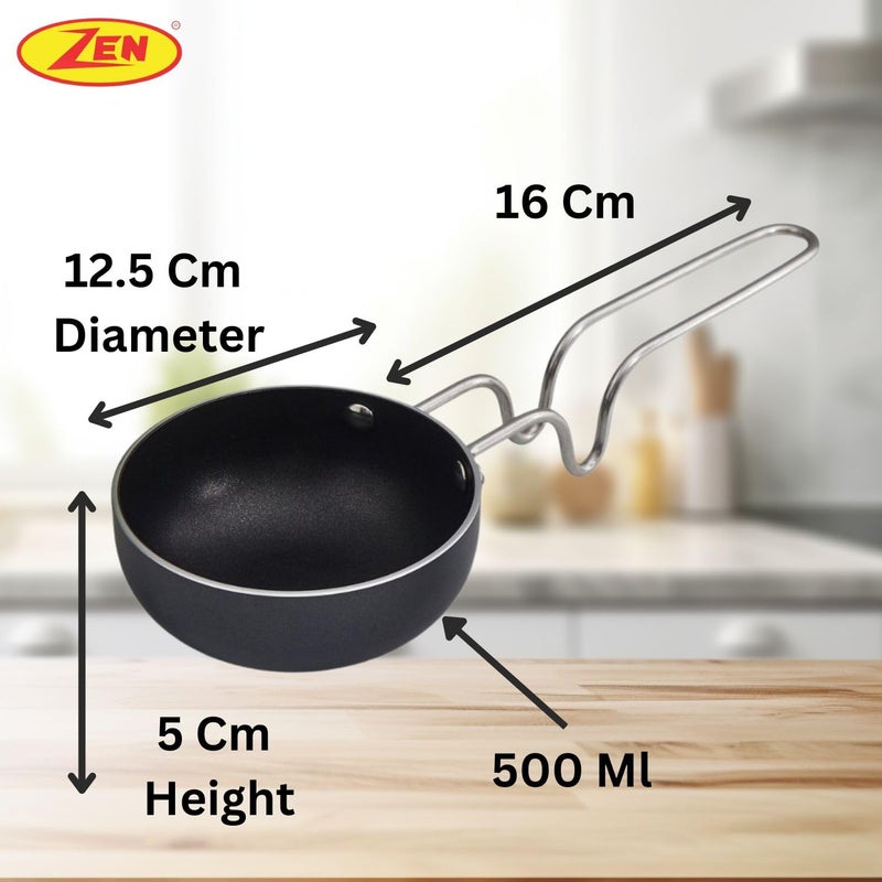 ZEN Aluminium Tadka Pan 125 CM 500 ML Capacity Black NonStick Hard Anodized Vagharia Spice Heating Tadka Pan - Image 4