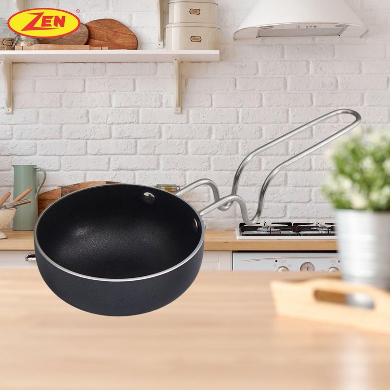 ZEN Aluminium Tadka Pan 125 CM 500 ML Capacity Black NonStick Hard Anodized Vagharia Spice Heating Tadka Pan - Image 5